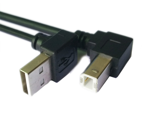 USB Printer Cable, Right Angled A Male to Right Angle B Male Connector