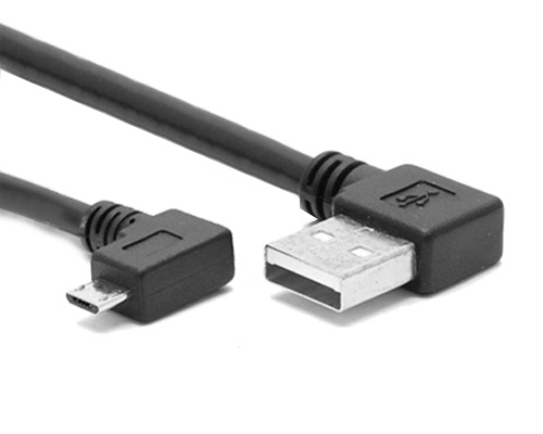 Left Angled USB A Male to Right Angle Micro B Cable