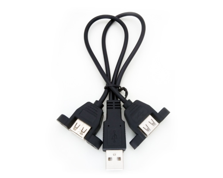 USB 2.0 Y Splitter Hub adapter Cable, A Male Plug to 2 dual USB A Female jack with Ear